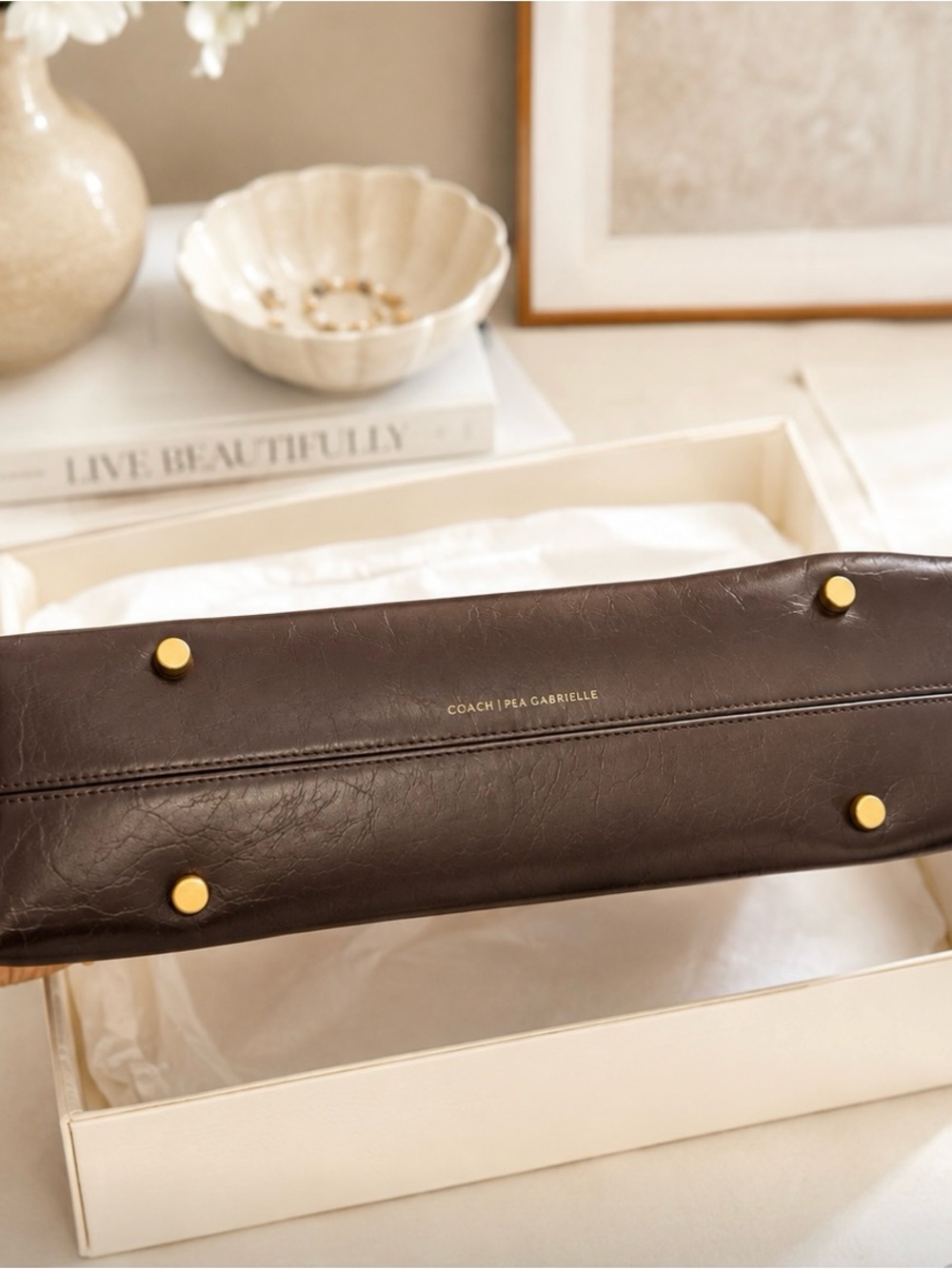 Coach Dark Brown Leather Satchel with Gold Logo - Picture 3 of 7